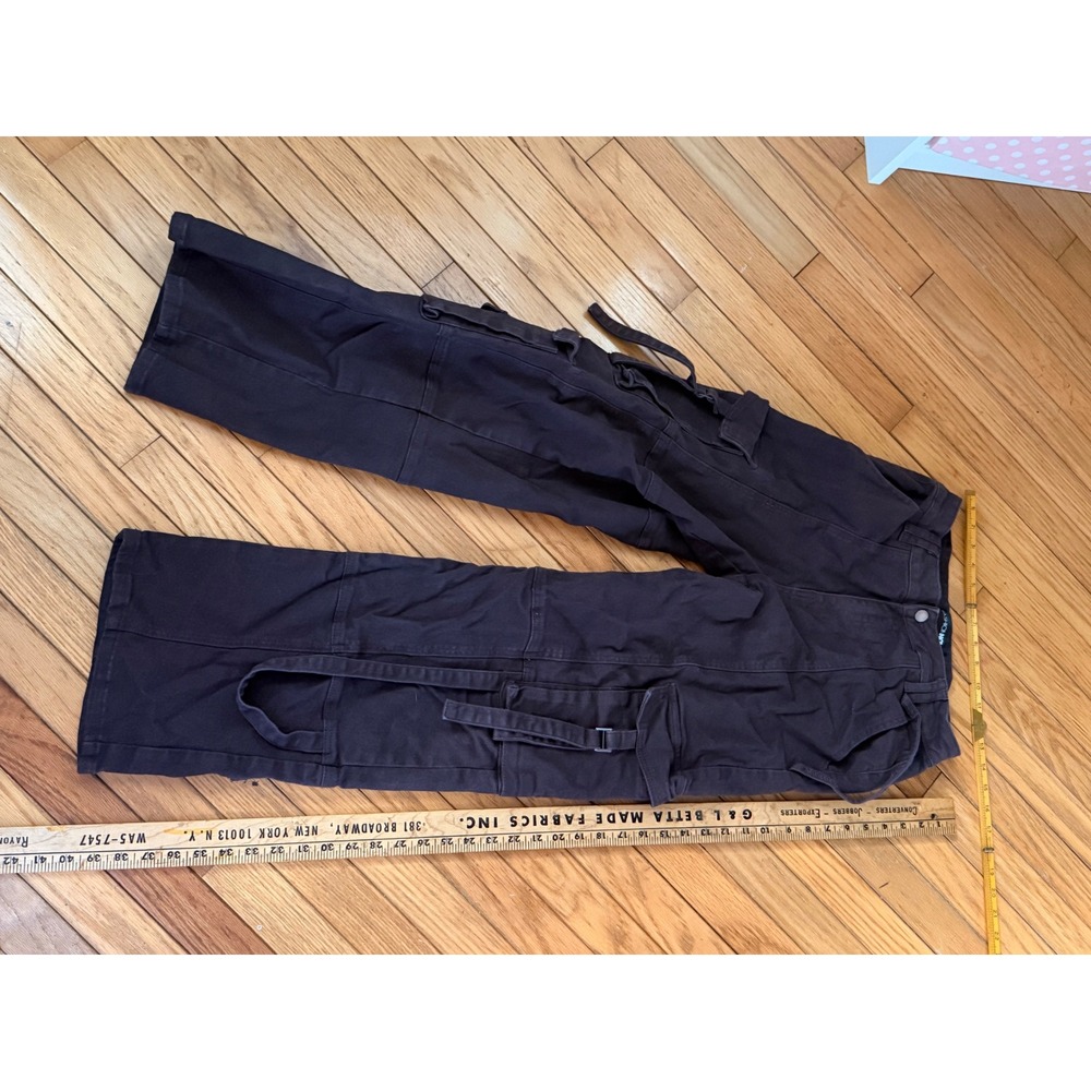 Fashion Nova Dark Brown Wide Leg Cargo Pants Strap Detail Utility Size - Picture 6 of 7
